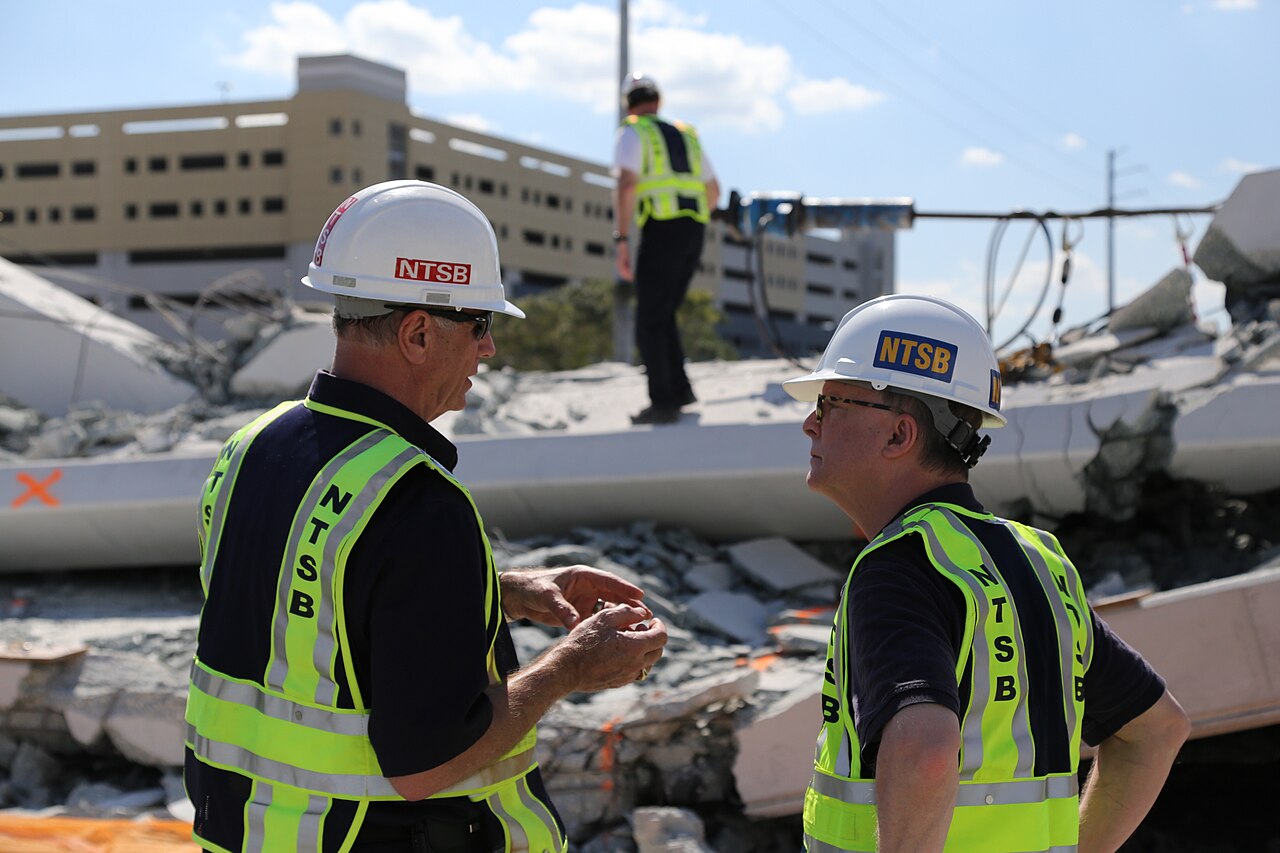FIU pedestrian bridge after collapse, NTSB inspection