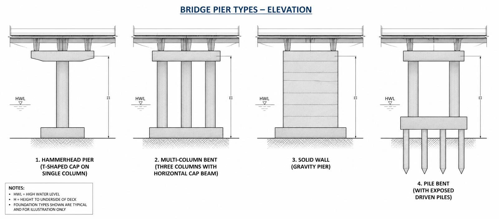 Four bridge pier types elevation