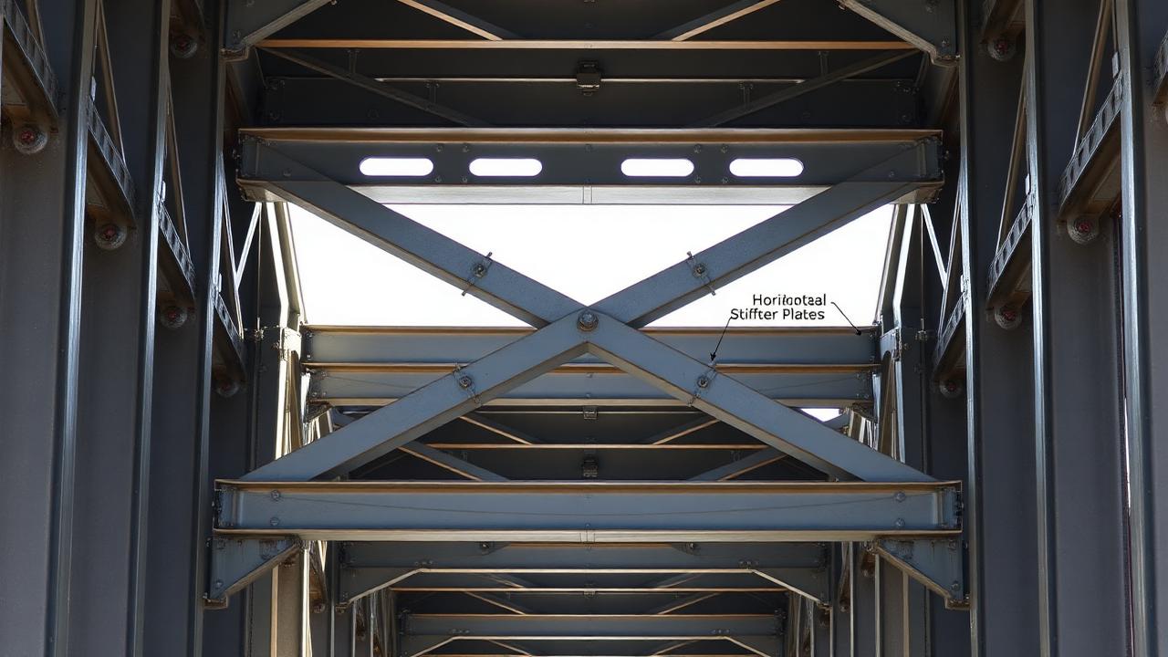 Cross-frames and web stiffeners between two steel plate girders