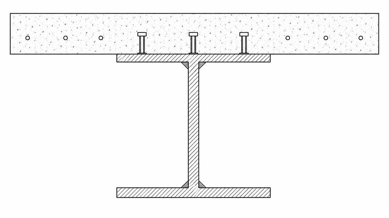 Composite steel plate girder cross section with concrete deck and shear studs