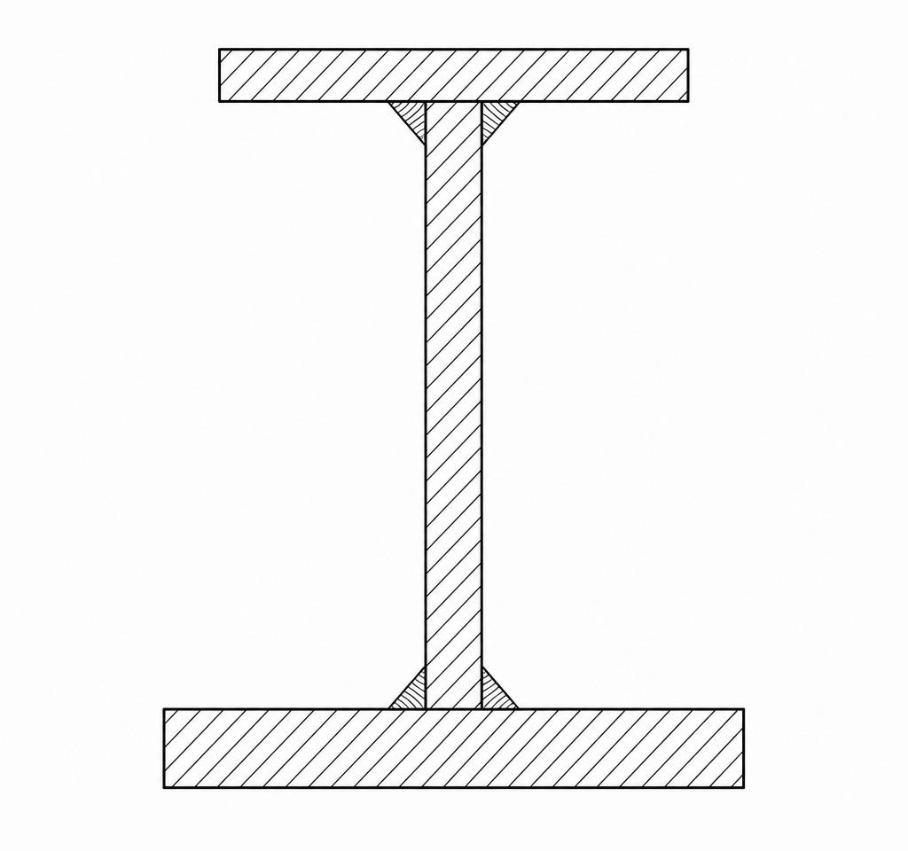 Trial welded plate girder cross section with dimensioned top flange, web, and bottom flange