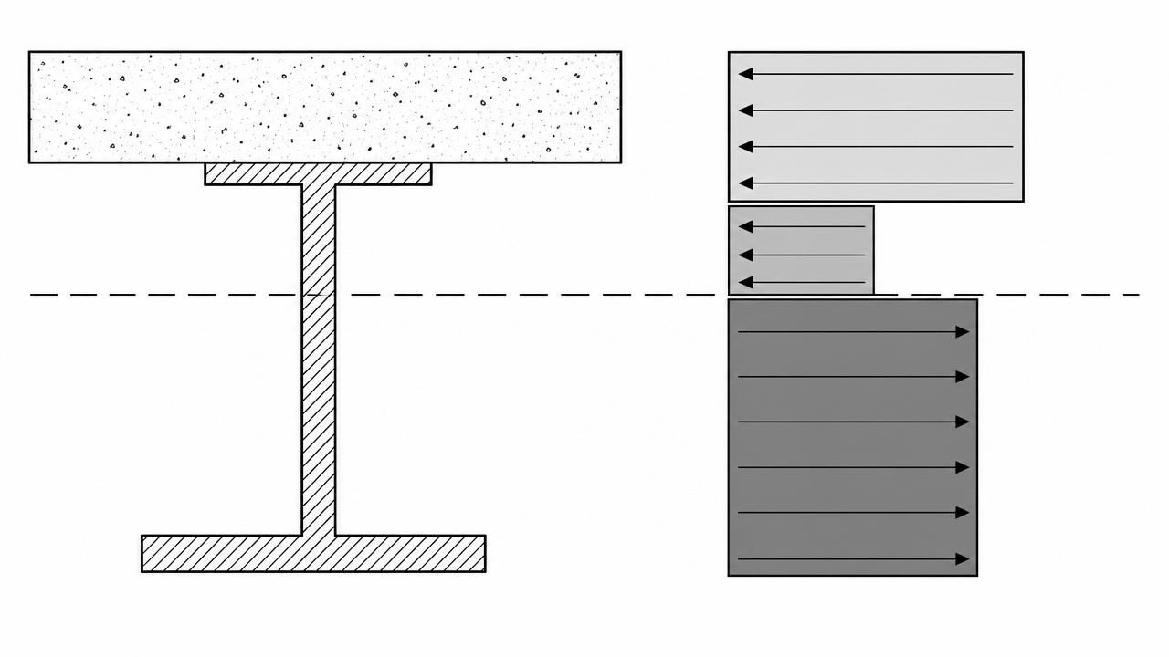 Plastic stress distribution across a composite steel girder cross section